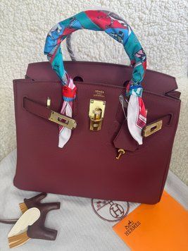 Шкіряна сумка Hermes Birkin, 30 см, бордова 2600 фото