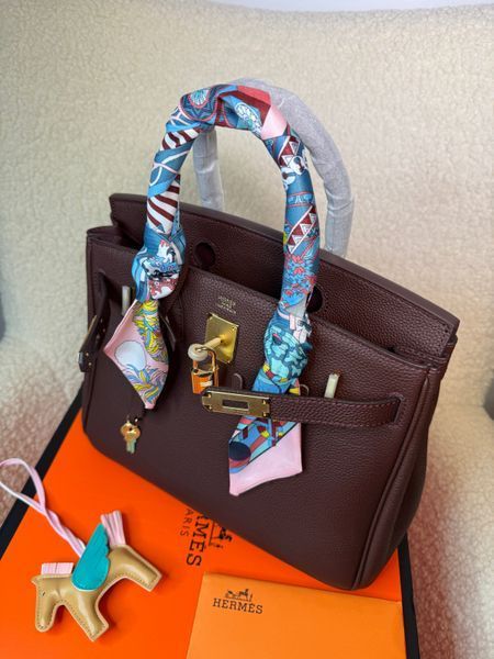 Шкіряна сумка Hermes Birkin, 30 см, колір шоколад 2605 фото