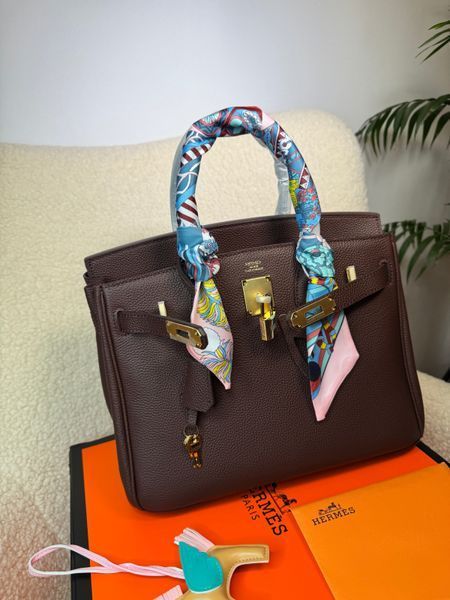 Шкіряна сумка Hermes Birkin, 30 см, колір шоколад 2605 фото